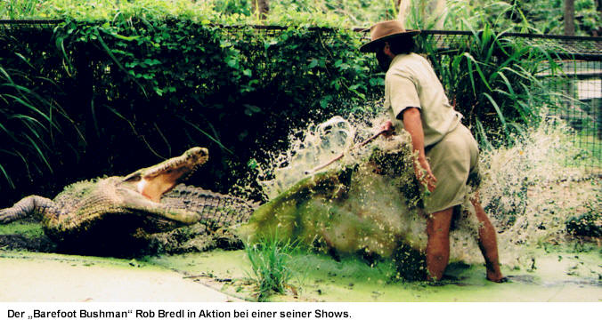 Der „Barefoot Bushman“ Rob Bredl in Aktion bei einer seiner Shows.